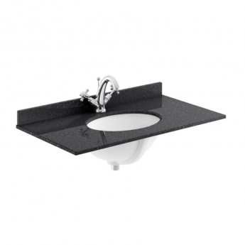 Nuie Classique Wall Hung 1-Drawer Vanity Unit with 1TH Black Marble Top Basin 800mm Wide - Satin Green