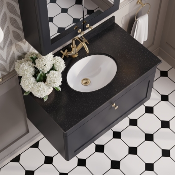 Nuie Classique Wall Hung 1-Drawer Vanity Unit with 1TH Black Marble Top Basin 800mm Wide - Satin Anthracite | Product Image