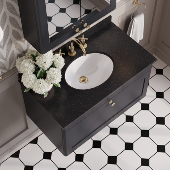 Nuie Classique Wall Hung 1-Drawer Vanity Unit with 3TH Black Marble Top Basin 800mm Wide - Satin Anthracite | Product Image