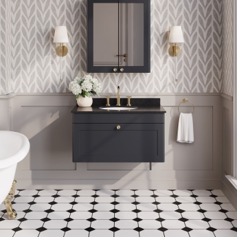 Nuie Classique Wall Hung 1-Drawer Vanity Unit with 3TH Black Marble Top Basin 800mm Wide - Satin Anthracite | Product Image