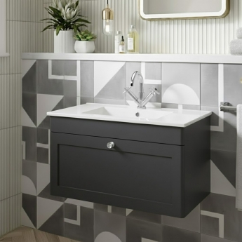 Classique 800mm 1-Drawer Wall Hung Vanity Unit with Ceramic Basin