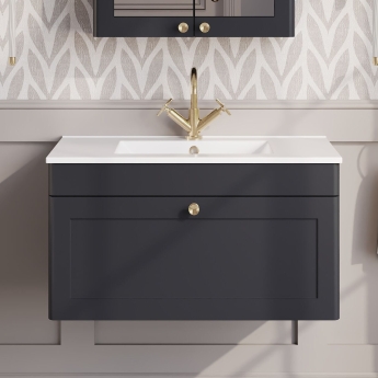 Classique 800mm 1-Drawer Wall Hung Vanity Unit with Ceramic Basin | Product Image