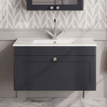 Classique 800mm 1-Drawer Wall Hung Vanity Unit with Ceramic Basin | Product Image