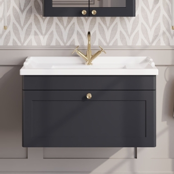 Nuie Classique Wall Hung 1-Drawer Vanity Unit with Traditional Basin 800mm Wide Satin Anthracite - 1 Tap Hole | Product Image