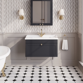 Nuie Classique Wall Hung 1-Drawer Vanity Unit with Traditional Basin 800mm Wide Satin Anthracite - 1 Tap Hole | Product Image