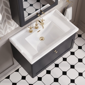Nuie Classique Wall Hung 1-Drawer Vanity Unit with Traditional Basin 800mm Wide Satin Anthracite - 3 Tap Hole | Product Image