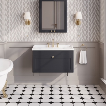 Nuie Classique Wall Hung 1-Drawer Vanity Unit with Traditional Basin 800mm Wide Satin Anthracite - 3 Tap Hole | Product Image