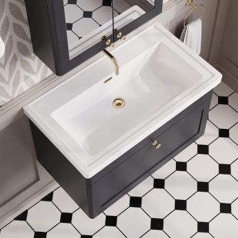 Nuie Classique Wall Hung 1-Drawer Vanity Unit with Traditional Basin 800mm Wide Satin Anthracite - 0 Tap Hole | Product Image