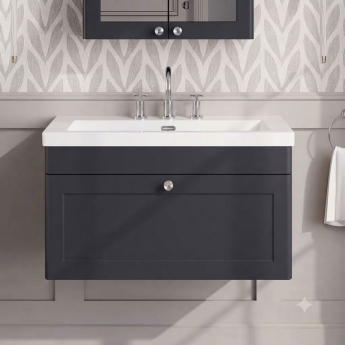 Classique 800mm 1-Drawer Wall Hung Vanity Unit with Fireclay Basin | Product Image