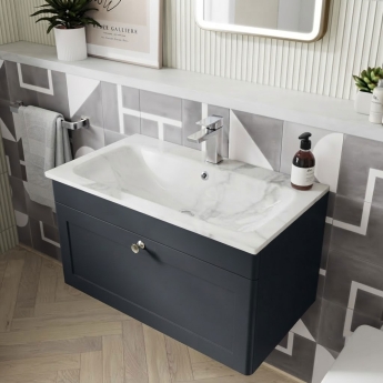 Classique 800mm 1-Drawer Wall Hung Vanity Unit with Stone Basin | Product Image