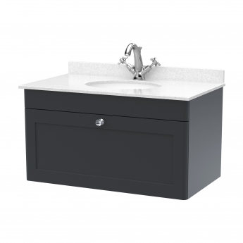 Classique 800mm 1-Drawer Wall Hung Vanity Unit with Marble Top Basin