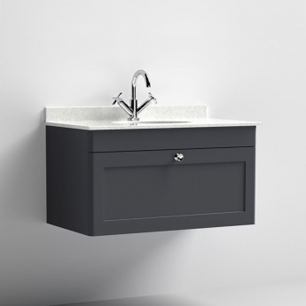 Classique 800mm 1-Drawer Wall Hung Vanity Unit with Marble Top Basin