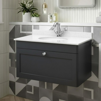 Classique 800mm 1-Drawer Wall Hung Vanity Unit with Marble Top Basin