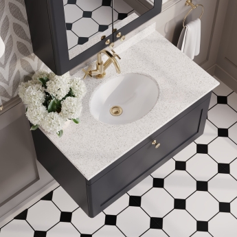 Nuie Classique Wall Hung 1-Drawer Vanity Unit with 1TH White Round Marble Top Basin 800mm Wide - Satin Anthracite | Product Image