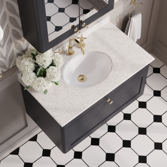 Nuie Classique Wall Hung 1-Drawer Vanity Unit with 3TH White Round Marble Top Basin 800mm Wide - Satin Anthracite | Product Image