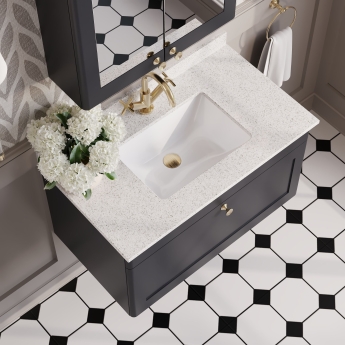 Nuie Classique Wall Hung 1-Drawer Vanity Unit with 1TH White Square Marble Top Basin 800mm Wide - Satin Anthracite | Product Image