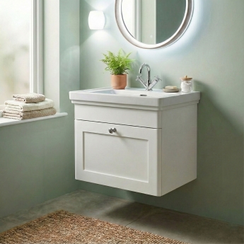 Nuie Classique Wall Hung 1-Drawer Vanity Unit with Basin 500mm Wide Satin White - 1 Tap Hole