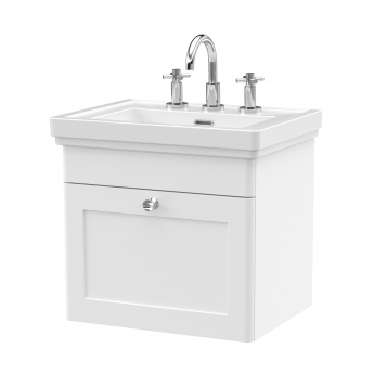 Nuie Classique Wall Hung 1-Drawer Vanity Unit with Basin 500mm Wide Satin White - 3 Tap Hole