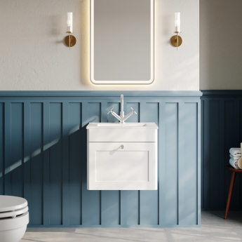 Nuie Classique Wall Hung 1-Drawer Vanity Unit with Basin-2 500mm Wide - Satin White