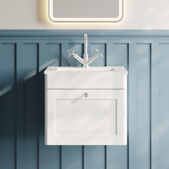 Nuie Classique Wall Hung 1-Drawer Vanity Unit with Basin-2 500mm Wide - Satin White