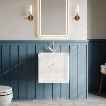 Nuie Classique Wall Hung 1-Drawer Vanity Unit with Basin-1 500mm Wide - Satin White | Product Image