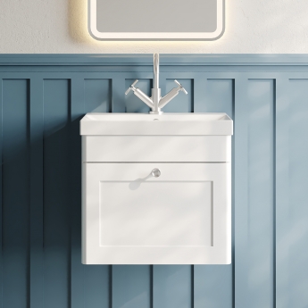 Nuie Classique Wall Hung 1-Drawer Vanity Unit with Basin-3 500mm Wide - Satin White