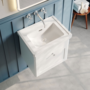 Nuie Classique Wall Hung 1-Drawer Vanity Unit with Basin 500mm Wide Satin White - 0 Tap Hole | Product Image