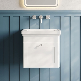 Classique 500mm 1-Drawer Wall Hung Vanity Unit with Premium Fireclay Basin | Product Image
