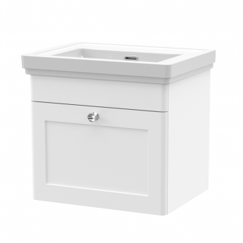 Nuie Classique Wall Hung 1-Drawer Vanity Unit with Basin 500mm Wide Satin White - 0 Tap Hole