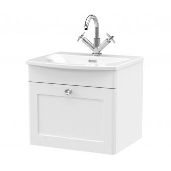 Nuie Classique Wall Hung 1-Drawer Vanity Unit with Curved Basin 500mm Wide - Satin White | Product Image