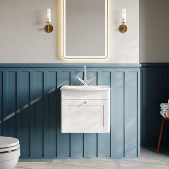 Nuie Classique Wall Hung 1-Drawer Vanity Unit with Curved Basin 500mm Wide - Satin White | Product Image