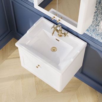 Nuie Classique Wall Hung 1-Drawer Vanity Unit with Traditional Basin 600mm Wide Satin White - 1 Tap Hole | Product Image