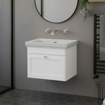 Classique 600mm 1-Drawer Wall Hung Vanity Unit with Fireclay Basin
