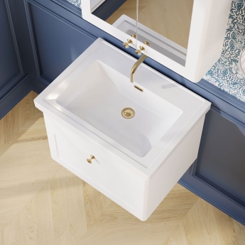 Nuie Classique Wall Hung 1-Drawer Vanity Unit with Classic Basin 600mm Wide Satin White - 0 Tap Hole | Product Image