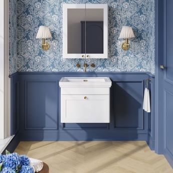 Nuie Classique Wall Hung 1-Drawer Vanity Unit with Classic Basin 600mm Wide Satin White - 0 Tap Hole | Product Image