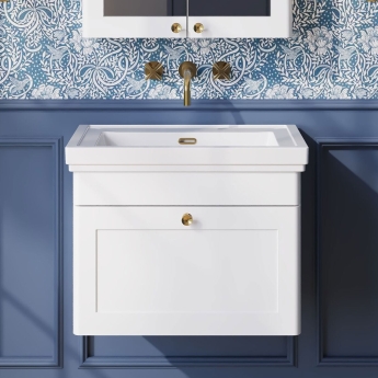 Classique 600mm 1-Drawer Wall Hung Vanity Unit with Fireclay Basin | Product Image