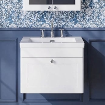 Classique 600mm 1-Drawer Wall Hung Vanity Unit with Fireclay Basin | Product Image