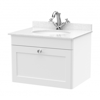 Classique 600mm 1-Drawer Wall Hung Vanity Unit with Marble Top Basin