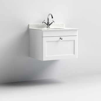 Classique 600mm 1-Drawer Wall Hung Vanity Unit with Marble Top Basin