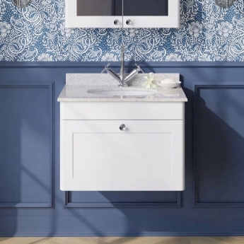 Classique 600mm 1-Drawer Wall Hung Vanity Unit with Marble Top Basin | Product Image