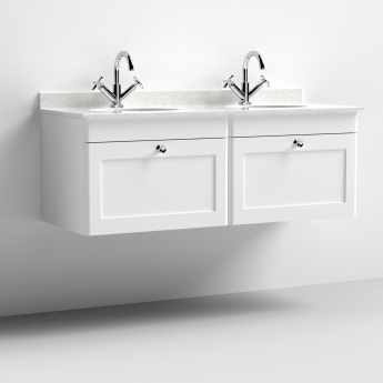 Nuie Classique Satin White 1200mm Wall Hung Vanity Unit with White Marble Top Basin
