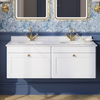 Classique 1200mm 2-Drawer Wall Hung Vanity Unit with Twin Marble Top Basin | Product Image