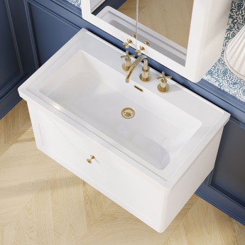Nuie Classique Wall Hung 1-Drawer Vanity Unit with Basin 800mm Wide Satin White - 3 Tap Hole | Product Image