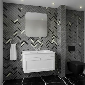 Nuie Classique Wall Hung 1-Drawer Vanity Unit with 1TH Minimalist Basin 800mm Wide - Satin White | Product Image