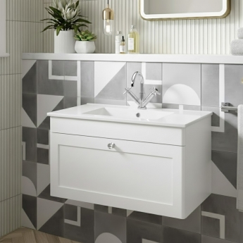 Classique 800mm 1-Drawer Wall Hung Vanity Unit with Ceramic Basin