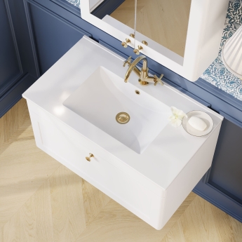 Nuie Classique Wall Hung 1-Drawer Vanity Unit with 1TH Minimalist Basin 800mm Wide - Satin White | Product Image