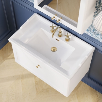 Nuie Classique Wall Hung 1-Drawer Vanity Unit with Traditional Basin 800mm Wide Satin White - 3 Tap Hole | Product Image
