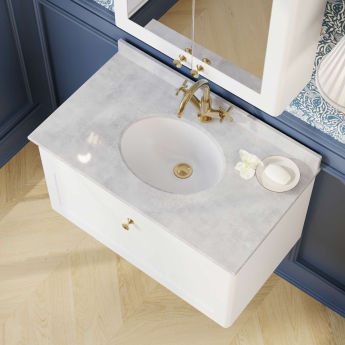 Nuie Classique Wall Hung 1-Drawer Vanity Unit with 1TH Grey Marble Top Basin 800mm Wide - Satin White | Product Image