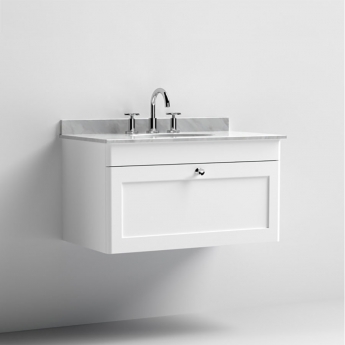 Classique 800mm 1-Drawer Wall Hung Vanity Unit with Marble Top Basin