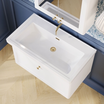 Nuie Classique Wall Hung 1-Drawer Vanity Unit with Traditional Basin 800mm Wide Satin White - 0 Tap Hole | Product Image